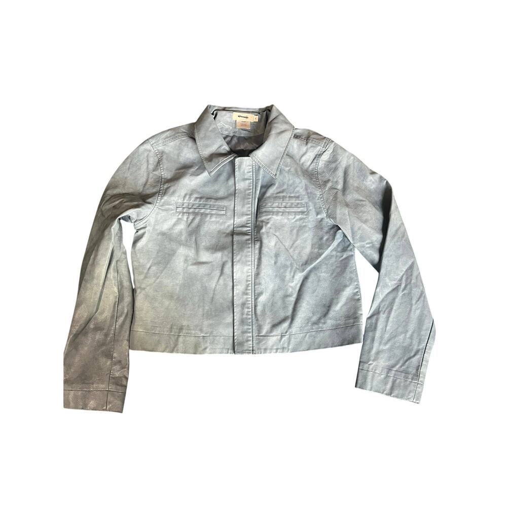 Edikted Ownley Light Blue Washed Faux Leather Bomber Jacket Size S